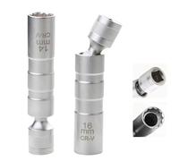 YqsIbth 2-Piece Magnetic Spark Plug Socket Set, 14mm & 16mm, Universal Joint, Swivel, Chrome Vanadium Steel, Car Repair