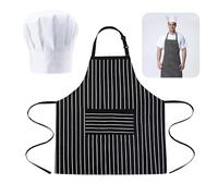 YqsIbth Apron and Chef Hat Set, Adjustable Chefs Apron Chef Outfit Black and White Stripped Kitchen Apron with Pockets for Adults House Hotel Restaurant Use
