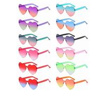 YqsIbth Heart Shaped Sunglasses, 12Pairs Love Heart Sunglasses, Multicolor Rimless Heart-shaped One Piece Glasses, Rimless Heart Glasses Women Girl for Mardi Gras Summer Party Beach(12 Color)