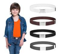 YqsIbth Kids' Stretchy Belt with Silver Square Buckle, Adjustable Braided Vintage for Casual School Uniform Jeans (4 Colors)