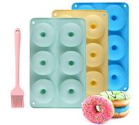 YqsIbth Silicone Donut Moulds, 3 PCS Silicon Doughnut Mould, Bagel Baking Tin Muffin Cupcake Biscuit Doughnut Maker with Brush for Baking Donuts Muffins Bagels Cookies Cakes(3 Color)