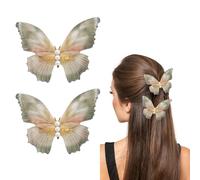 YQSLBULKY 2Pcs Green Butterfly Hair Clips, Pearl Double Mesh Butterfly Barrettes 3D Moving Wings Butterfly Hair Clips Strong Hold Metal Butterflies Hair Pins Fairy Accessories for Women Girls