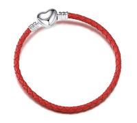 YQSLIN Braided 3mm Leather Heart Barrel Snap Clasp Handmade Charm Bracelet Bangle for Women & Ladies Compatible with Pandora Charms, Leather, no gemstone