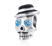 YQSLIN Muertos Skull Charm Bead Dia De Los Happy Halloween Blue Crystal Rhinestone Charms Fit Bracelet for Women, crystal, base