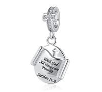 YQSLIN With God All things are Possible Matthew 19:26 Bible Charms fit Pandora Bracelet Cross Religious Dangle Bead