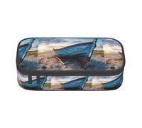 YQTGBCED Boat On The Beach Print Large Capacity Pen Case with Organizer,Oxford Cloth Material,Multiple Compartments