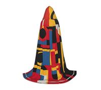 YQTGBCED Composition In Red Yellow Blue And Black Print Hooded Cloak For Halloween,Renaissance Style,Perfect For Role Play And Parties