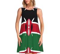 YQTGBCED Flag of Kenya Print Stylish Knee-Length Sundress with Pockets,for Beach Vacation and Everyday Wear Black