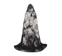 YQTGBCED Floral Graphite Print Hooded Cloak For Halloween,Renaissance Style,Perfect For Role Play And Parties