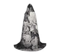 YQTGBCED Floral Graphite Print Hooded Cloak For Halloween,Renaissance Style,Perfect For Role Play And Parties