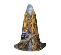 YQTGBCED Italian Street Print Hooded Cloak For Halloween,Renaissance Style,Perfect For Role Play And Parties
