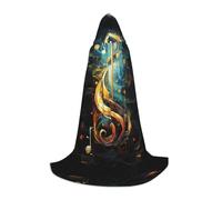YQTGBCED Music Symbol Print Hooded Cloak For Halloween,Renaissance Style,Perfect For Role Play And Parties