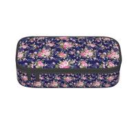 YQTGBCED Navy Blue Base Floral Print Large Capacity Pen Case with Organizer,Oxford Cloth Material,Multiple Compartments