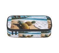 YQTGBCED Pineapples On The Summer Beach Print Large Capacity Pen Case with Organizer,Oxford Cloth Material,Multiple Compartments