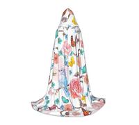 YQTGBCED Romantic Fancy Floral Birds Butterfly Print Hooded Cloak For Halloween,Renaissance Style,Perfect For Role Play And Parties