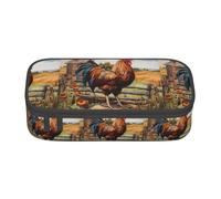 YQTGBCED Rooster On Wood in Farmland Print Large Capacity Pen Case with Organizer,Oxford Cloth Material,Multiple Compartments