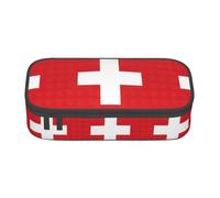 YQTGBCED Swiss Flag Print Large Capacity Pen Case with Organizer,Oxford Cloth Material,Multiple Compartments