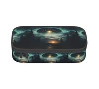 YQTGBCED UFO at Night Print Large Capacity Pen Case with Organizer,Oxford Cloth Material,Multiple Compartments