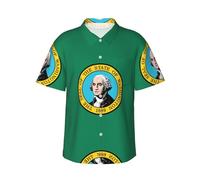 YQTGBCED Washington Flag Print Tropical Beach Shirts,Casual Button Down Summer Shirts,for Vacation and Outdoor Activities Black