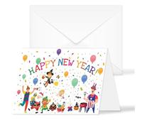 YQUQWN 2026 New Year Cards 12 Pcs New Year Cards Holiday-themed designs for Rabbit Witch Santa Claus Etc 2026 New Year’s celebration Envelopes Blessings for Friends and Family
