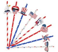 YQUQWN, 24 Pcs 4th of July Paper Straws, Red White and Blue Straws for Independence Day Decorations, Disposable Drinking Straw for Memorial Patriotic Day Party Celebration Supplies, 4th of July Decor