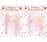 YQUQWN 32 PCS Valentines Day Emoji Picture Guessing & Word Scramble Game Cards Double-Sided Fun Party Activities for Adults, Families, Office, and Large Groups Valentines Day Games Galentines Games