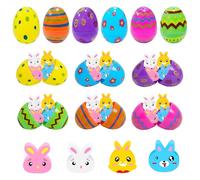 Yquqwn 48 Pcs Easter Egg Filler Set, Includes 24 Plastic Easter Eggs and 96 Bunny Erasers, DIY Perfect for Kids'Easter Basket Stuffers Easter Egg Hunts Easter Party Favors, Classroom Rewards