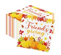 YQUQWN 50 PCS Friendsgiving Napkins 6.5 x 6.5 Inch Disposable Luncheon Napkins with Fall Leaves Pumpkins Friendsgiving Decorations Party Gifts Autumn Thanksgiving Party Decor Supplies