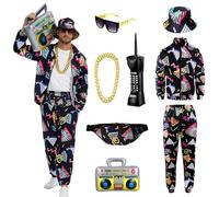 YQVGFBY 80s Outfit Men's 90s Retro Tracksuit Halloween Carnival Costume Jogging Suit Sports Suit Badass Costumes 8pcs (Black, XL)