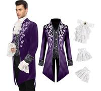 YQVGFBY Medieval Clothing Men Costumes Medieval Steampunk Jacket, Gothic Tailcoat, Victorian Tailcoat Men Costumes for Men, Halloween Pirate Vampire Cosplay Costumes (Purple, S)
