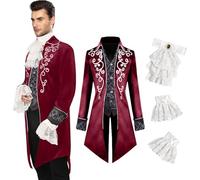 YQVGFBY Medieval Clothing Men Costumes Medieval Steampunk Jacket, Gothic Tailcoat, Victorian Tailcoat Men Costumes for Men, Halloween Pirate Vampire Cosplay Costumes (Red, XL)