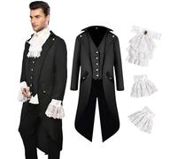 YQVGFBY Medieval Clothing Men's Costume: Gothic Tailcoat, Victorian Jacket, Steampunk Jacket, Halloween Pirate Vampire Cosplay (3XL)