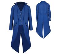 YQVGFBY Men's Gothic Steampunk Tailcoat Men,Medieval Victorian Vintage Jacket Uniform Long Tuxedo,Renaissance Pirate Vampire Party Cosplay Costumes for Adults Men (Blue, L)