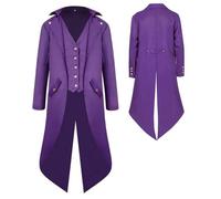 YQVGFBY Men's Gothic Steampunk Tailcoat Men,Medieval Victorian Vintage Jacket Uniform Long Tuxedo,Renaissance Pirate Vampire Party Cosplay Costumes for Adults Men (Purple, L)