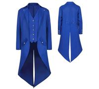 YQVGFBY Men's Gothic Steampunk Tailcoat Men,Medieval Victorian Vintage Jacket Uniform Long Tuxedo,Renaissance Pirate Vampire Party Cosplay Costumes for Adults Men (Blue, M)