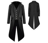 YQVGFBY Men's Gothic Steampunk Tailcoat Men,Medieval Victorian Vintage Jacket Uniform Long Tuxedo,Renaissance Pirate Vampire Party Cosplay Costumes for Adults Men (Black, S)