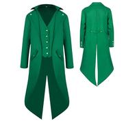 YQVGFBY Men's Gothic Steampunk Tailcoat Men,Medieval Victorian Vintage Jacket Uniform Long Tuxedo,Renaissance Pirate Vampire Party Cosplay Costumes for Adults Men (Green, S)