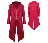 YQVGFBY Men's Gothic Steampunk Tailcoat Men,Medieval Victorian Vintage Jacket Uniform Long Tuxedo,Renaissance Pirate Vampire Party Cosplay Costumes for Adults Men (Red, L)