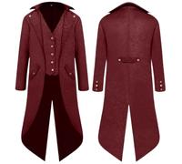 YQVGFBY Steampunk Coat Tailcoat Men,Medieval Clothes Wizard Costume Pirate Coat Men,Halloween Renaissance Pirate Vampire Party Cosplay Costumes for Adults (Wine Red, M)