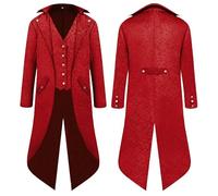 YQVGFBY Steampunk Coat Tailcoat Men,Medieval Clothes Wizard Costume Pirate Coat Men,Halloween Renaissance Pirate Vampire Party Cosplay Costumes for Adults (Red, L)