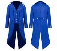 YQVGFBY Steampunk Coat Tailcoat Men,Medieval Clothes Wizard Costume Pirate Coat Men,Halloween Renaissance Pirate Vampire Party Cosplay Costumes for Adults (Blue, XL)