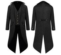 YQVGFBY Steampunk Coat Tailcoat Men,Medieval Clothes Wizard Costume Pirate Coat Men,Halloween Renaissance Pirate Vampire Party Cosplay Costumes for Adults (Black, XXL)