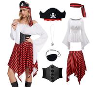 YQVGFBY Women's Pirate Costume Pirate Dress Set Medieval Viking Clothing Women's Renaissance Dress Pirate Costume Women for Halloween Carnival Cosplay (White, M)