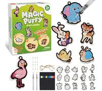 YQXTOOEL 3D Magic Foam Texture Painting Kit, Animal Theme Shape Puffy Art, 15Pcs DIY Paint by Number Craft for Kids with Keychains, Mess-Free Creative Gift for Kids