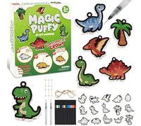 YQXTOOEL 3D Magic Foam Texture Painting Kit, Dinosaur Shape Puffy Art, 15Pcs DIY Paint by Number Craft for Kids with Keychains, Mess-Free Creative Gift for Kids