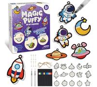YQXTOOEL Magic Foam Texture Painting Kit, Space Theme Unique Shape 3D Art, 15 Puffs, 12 Markers, 6 Keychains, Mess-Free DIY Craft Gift for Kids