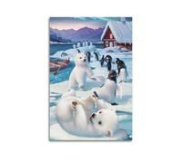 YQXTRB Animal Poster Polar Bear And Little Penguin Joint Art Painting Poster Decorative Painting Canvas Wall Posters And Art Picture Print Modern Family Bedroom Decor Posters 16x24inch(40x60cm)
