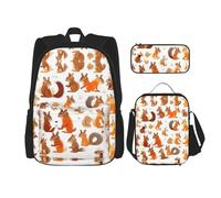 YQxwJL 3 in 1 Backpack Book Bag Set Casual Travel Backpacks Spooky Gothic Print with Pencil Case, Lunch Bag, Cute Squirrels, Taglia unica