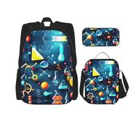 YQxwJL 3-in-1 Backpack Bookbag Set, Husky Dog Print Casual Travel Backpacks, with Pencil Case, Lunch Bag, Abstract Science Chemistry, One Size