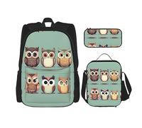 YQxwJL 3-in-1 Backpack Bookbag Set, Paris Street Eiffel Tower Pink Floral Print Casual Travel Backpacks, with Pencil Case, Lunch Bag, Cartoon Owls Cute, One Size